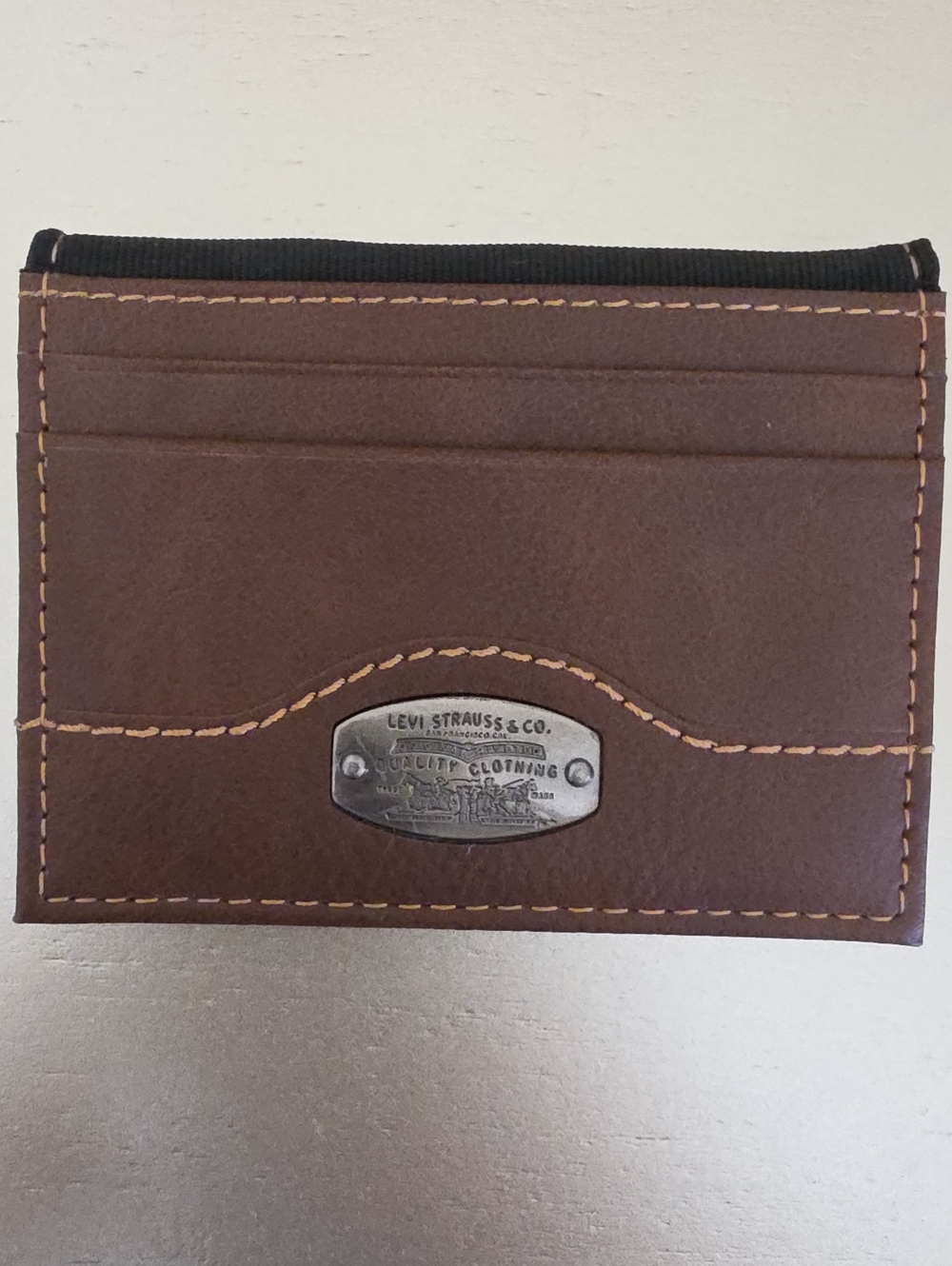 Levi's Brown Leather Slim Card Sleeve with Metal Logo Plate